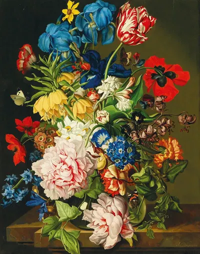 Bouquet of flowers with butterflies by Sebastian Wegmayr — digital art print download