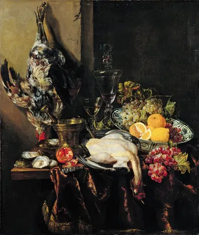 Still life with Fruit and Fowl by Авраам ван Бейерен — digital art print download