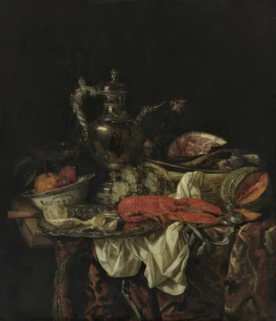 Still life with a silver pitcher by Авраам ван Бейерен — digital art print download