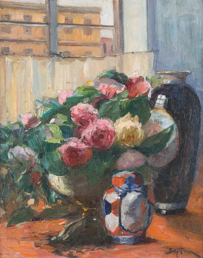 Still-Life With Peonies At The Window by Adolf Behrman — digital art print download