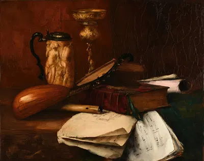 Calice, vidrecome, livres liturgiques et cahiers de musique by Антуан Вольон — digital art print download