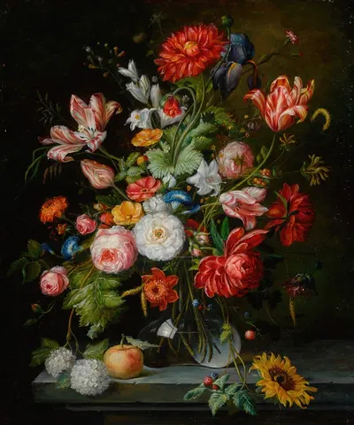 Still Life with Flowers in a Glass Vase by Континентальная школа — digital art print download