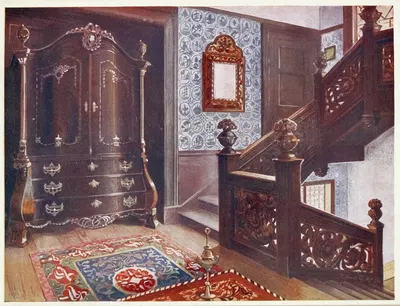 Carved walnut bombé armoire with chased mounts by Edwin Foley, 1910 - 1911 — digital art print download