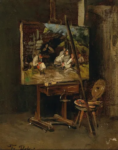 The Easel of the Artist by Франц фон Дефреггер, 1887 — digital art print download