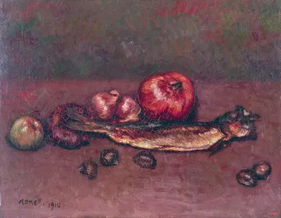 Still Life with Onions and Herring by Isidre Nonell, 1910 — digital art print download