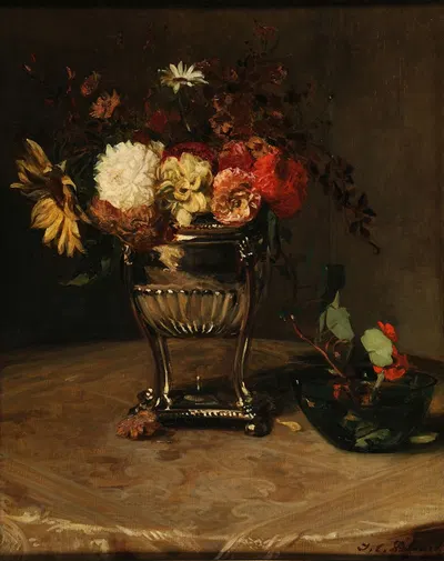 Dahlias et capucines à l'urne d'argent by Жак-Эмиль Бланш — digital art print download