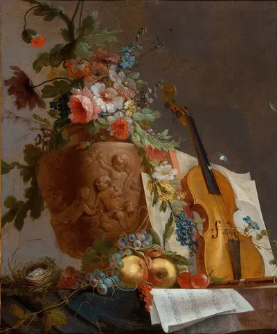 Still life with flowers and a violin by Жан-Жак Башелье — digital art print download