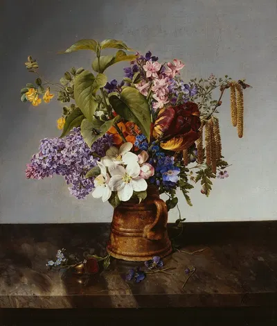 Garden bouquet in the jug by Johann Wilhelm Preyer, 1831 — digital art print download