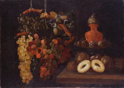 Still Life with grapes and cakes by Juan de Espinosa, 1630-1640 — digital art print download