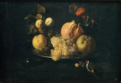 Still Life with Fruit and Goldfinch by Juan de Zurbarán — digital art print download