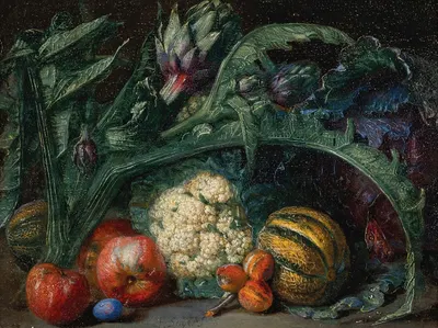 Artichokes, apples and melons on a ledge by Питер Снайерс — digital art print download