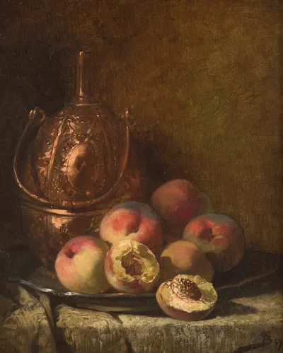 Still life with vessel and peaches by Пьер-Мари Бейль — digital art print download