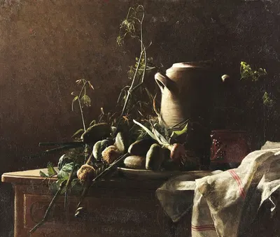 Still Life with Leeks, Potatoes and Fennel on Commode Tabletop by Роберт Уайли — digital art print download