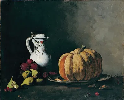 Still Life with Pumpkin, Plums, Cherries, Figs and Jug by Théodule Ribot — digital art print download