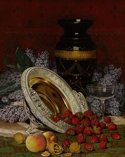 Still Life with Strawberries and Lilacs by William Mason Brown — digital art print download