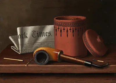 Still Life with New York Times, Tobacco Jar, Pipe and Matches by William Michael Harnett, 1879 — digital art print download
