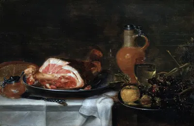 Still life with ham and grapes by Alexander Adriaenssen — digital art print download