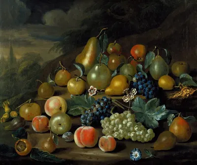 A Still Life of Pears, Peaches and Grapes by Charles Collins, 1734 — digital art print download