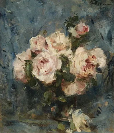 Still life with roses in a glass vase by Charles Hermans — digital art print download