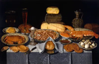 Still Life with Crab, Shrimps and Lobster by Клара Питерс, 1630 — digital art print download