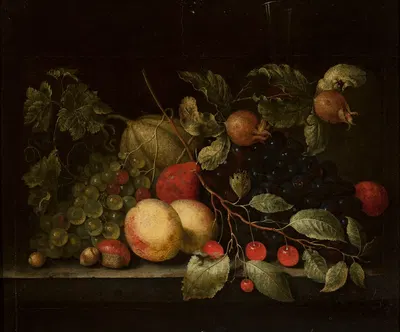 Still life with twigs of pomegranate and cherry by Cornelis de Bryer, 1654 — digital art print download