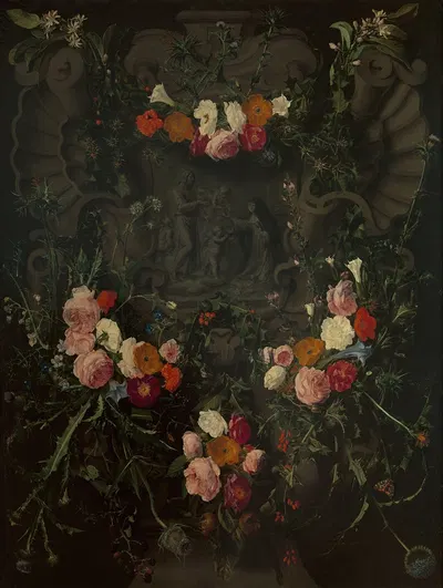 Saint Catherine of Siena Surrounded by a Garland of Flowers by Эразм Квеллинас младший — digital art print download