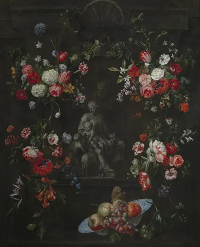 Flower Wreath with The Holy Family by Frans Ykens — digital art print download