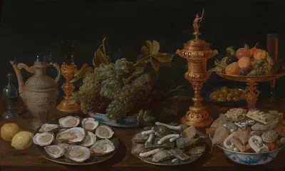 Still Life with Oysters, Fruit and Pastry by Jacob Foppens van Es, 1619 — digital art print download
