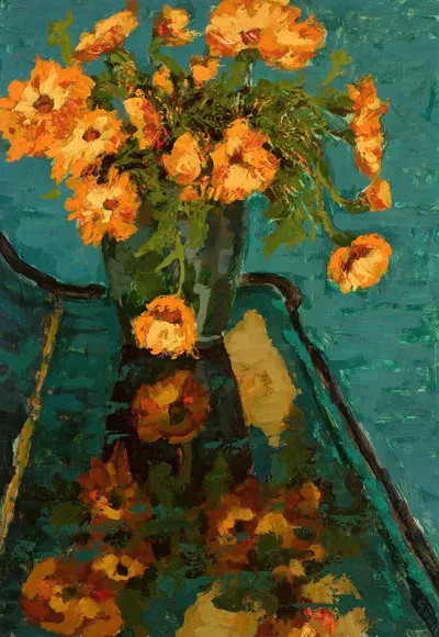 Bouquet of camomiles and a piano by Jan Bohuszewicz, 1923 — digital art print download