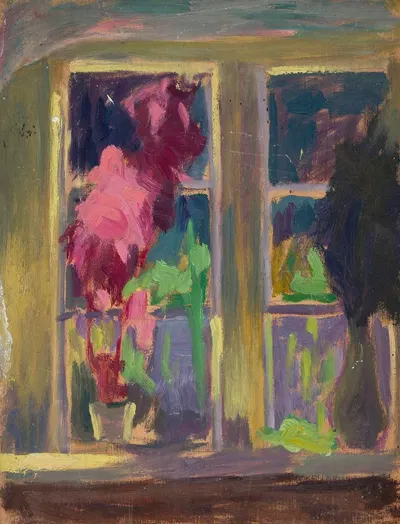 Window with flower pots by Jan Rembowski — digital art print download