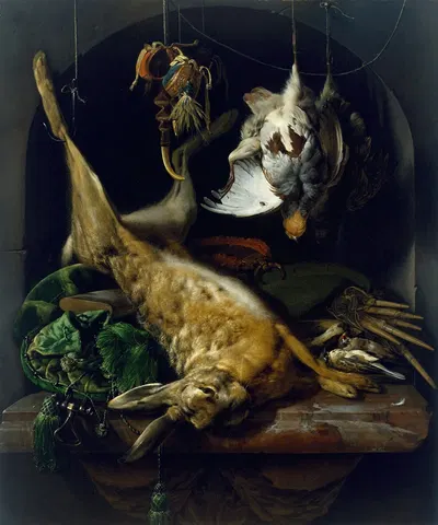 Still Life of a Dead Hare, Partridges, and Other Birds in a Niche by Ян Вейникс — digital art print download