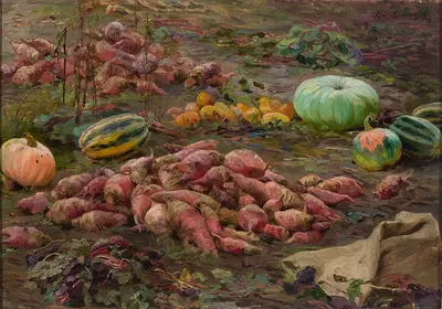 Bumpkins and pumpkins in the field by Мария Класс-Казановская, 1892 — digital art print download