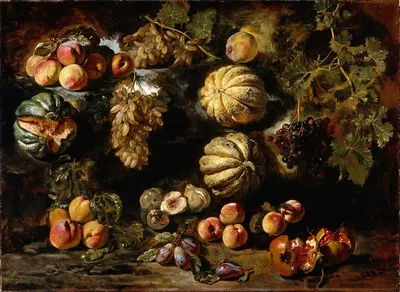 Still Life with Melons, Peaches, Figs, and Grapes by Michele Pace del Campidoglio — digital art print download