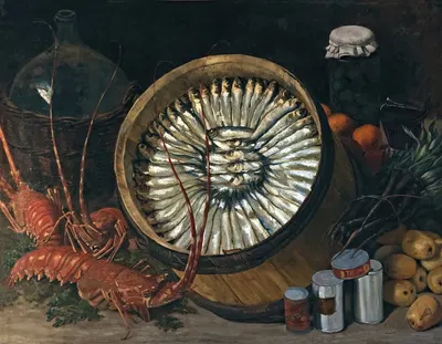 Still life with a barrel of sardines by Поль Прухо — digital art print download