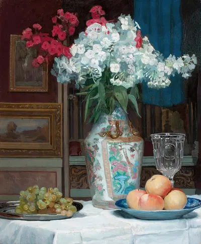 Still life with a bouquet of phlox by Пётр Гиполит Краснодембский, 1916 — digital art print download