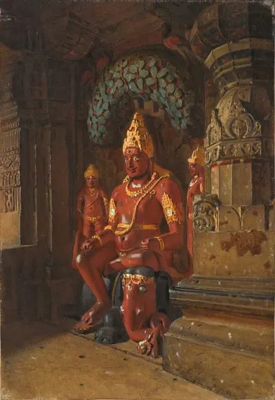 Statue of Vishnu at the Temple of Indra at Ellora by Vasily Vereshchagin — digital art print download