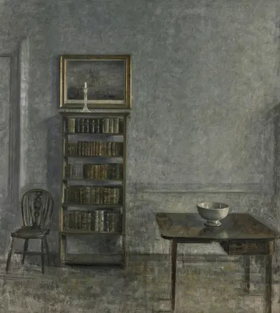 Interior with a table, bookcase and Windsor Chair, 25 Strandgade by Vilhelm Hammershøi, 1913 — digital art print download