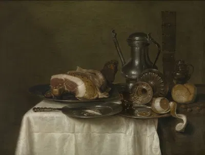 Still life with ham and bread by Willem Claesz Heda, 1649 — digital art print download