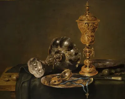 Still Life with Metal Vessels and a Watch on a Table by Willem Claesz Heda, 1631 — digital art print download