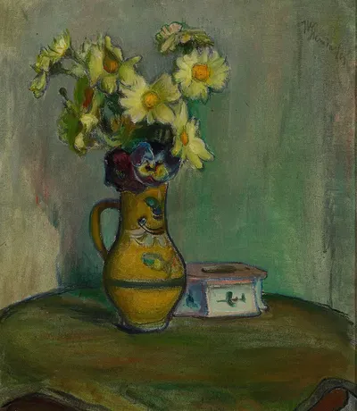 Flowers in a yellow pitcher by Władysław Ślewiński — digital art print download