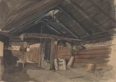 Røkstue, Kvam prestegård, Vikøy by Адольф Тидеманд, 1843 — digital art print download