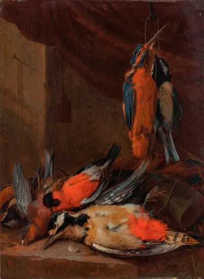 A hunting still life with various songbirds by Adriaen De Grijef — digital art print download