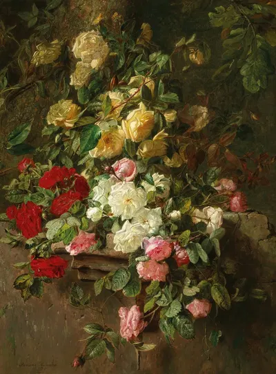 An Elaborate Bouquet of Flowers with Roses by Adriana Johanna Haanen, 1875 — digital art print download