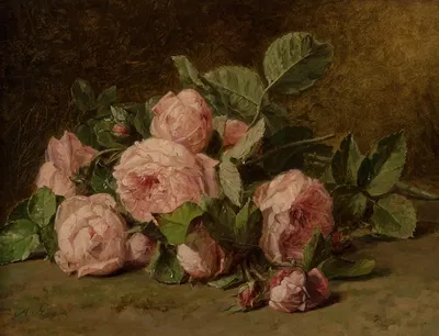 Still life of roses on mossy ground by Adriana Johanna Haanen — digital art print download