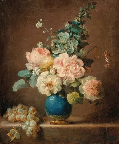 Vase de fleurs et raisins posés sur un entablement by Анн Валле-Костер, 1781 — digital art print download