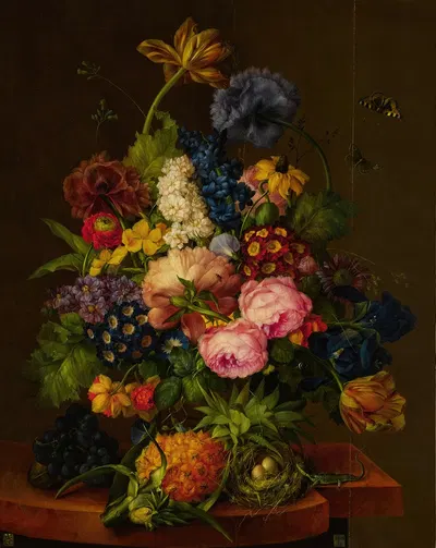 Flowers and Pineapple on an Entablature by Franz Xaver Petter — digital art print download