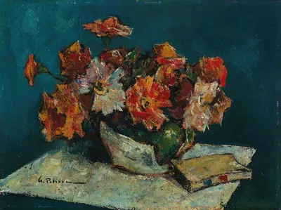 Still Life with Flowers and a Book by Георге Петраску — digital art print download