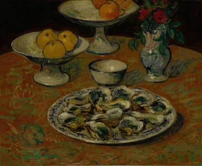 Nature morte, huîtres, fruits et fleurs by Гюстав Луазо, 1923 — digital art print download