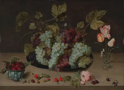 Still-life with Grapes, Flowers, and Berries in a Wanli Bowl by Isaak Soreau — digital art print download