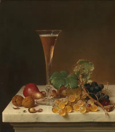 Still Life with Tall Champagne Glass on a Marble Top by Johann Wilhelm Preyer — digital art print download